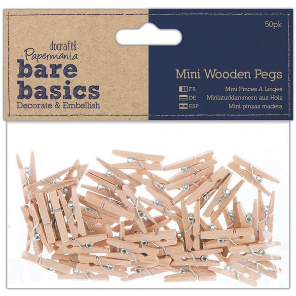Papermania Bare Basics Mini Wooden Pegs 50/Pkg-Plain Clothespins