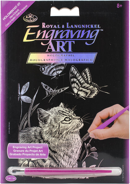 Holographic Foil Engraving Art Mini Kit 5"X7"-Kitten & Butterfly