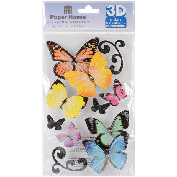 Paper House 3D Stickers 4.5"x8.5"-Butterflies