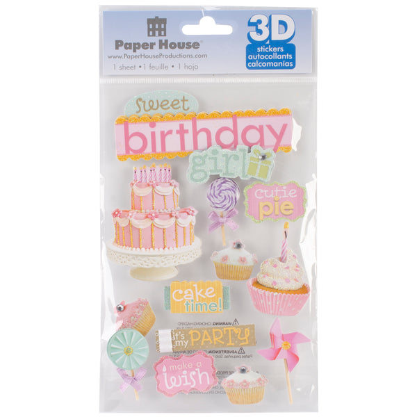 Paper House 3D Stickers 4.5"x8.5"-Sweet Birthday Girl