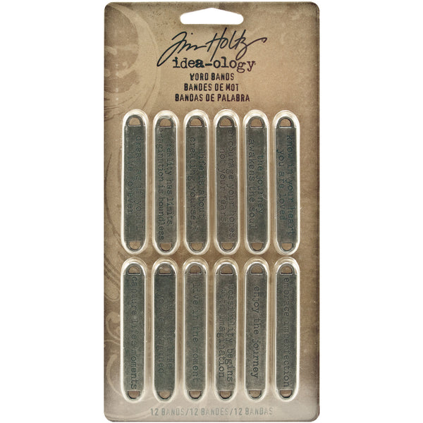 Idea-Ology Metal Word Bands .375"X2.375" 12/Pkg-Antique Nickel Life