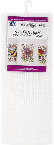 Showcase Huck Towel 14 Count 15"X25"-White