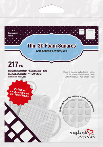Scrapbook Adhesives Thin 3D Adhesive Foam Squares 217/Pkg-White (63) .43"X.47" & (154) .25"X.25"