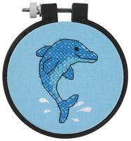 Dimensions/Learn-A-Craft Stamped Cross Stitch Kit 3" Round-Dolphin Delight