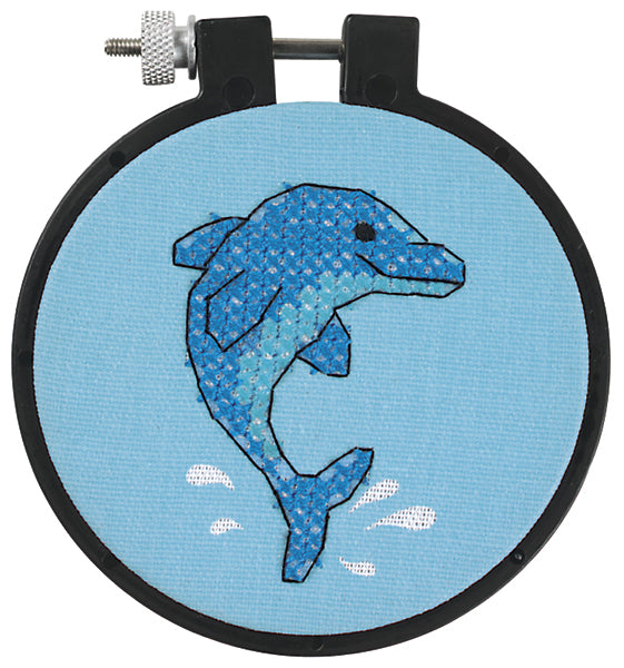 Dimensions/Learn-A-Craft Stamped Cross Stitch Kit 3" Round-Dolphin Delight