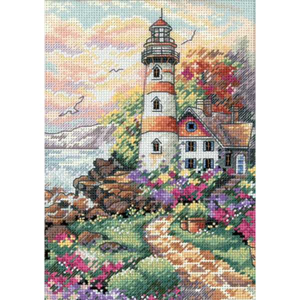Gold Petite Beacon At Daybreak Counted Cross Stitch Kit-5"X7" 18 Count