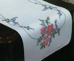 Tobin Stamped For Embroidery White Dresser Scarf 14"X39"-Wild Rose