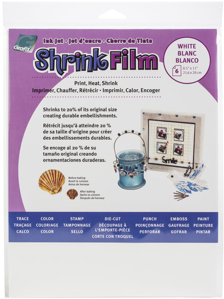 Ink Jet Shrink Film 8.5"X11" 6/Pkg-White