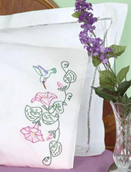 Jack Dempsey Stamped Pillowcases W/White Perle Edge 2/Pkg-Hummingbird