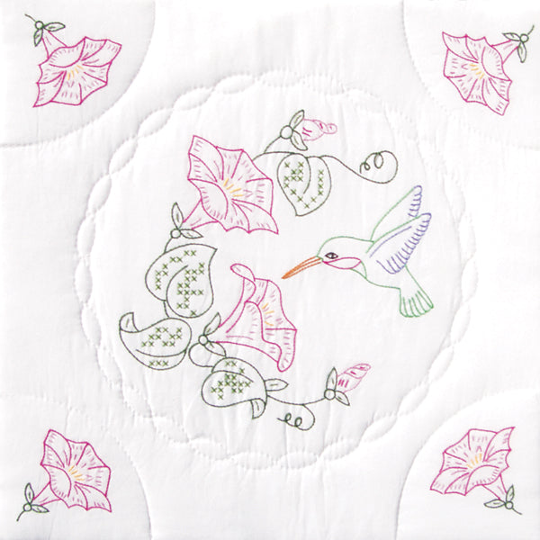 Jack Dempsey Stamped White Quilt Blocks 18"X18" 6/Pkg-Hummingbird