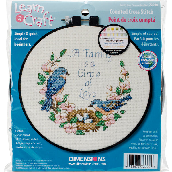Learn-A-Craft Family Love Counted Cross Stitch Kit-6" Round 14 Count