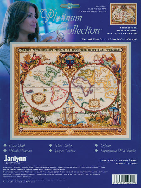 Platinum Collection Olde World Map Counted Cross Stitch Kit-18"X15" 14 Count