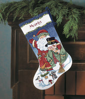 Dimensions Counted Cross Stitch Kit 16" Long-Santa & Snowman Stocking (14 Count)
