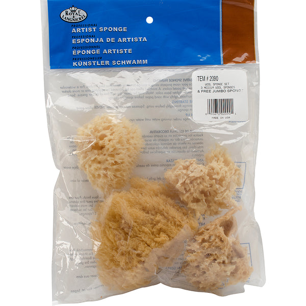 Natural Ocean Artist Sponges 4/Pkg-3 Wool & 1 Jumbo
