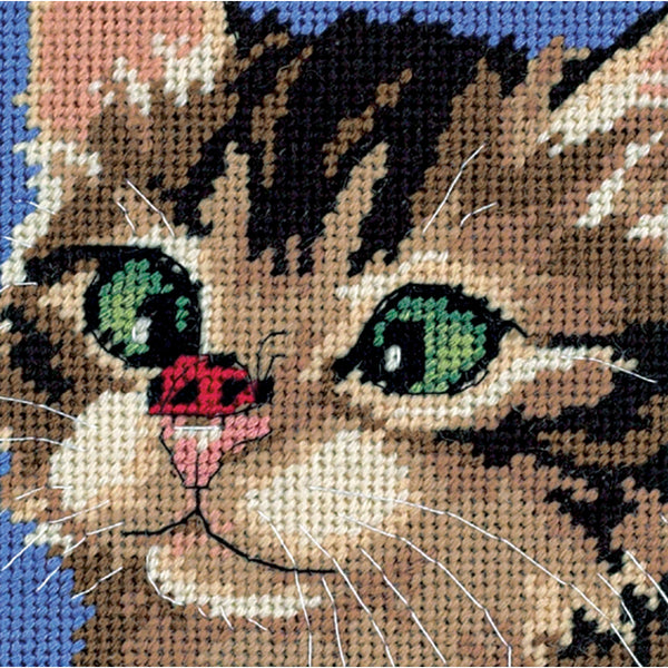 Cross-Eyed Kitty Mini Needlepoint Kit-5"X5" Stitched In Yarn & Thread