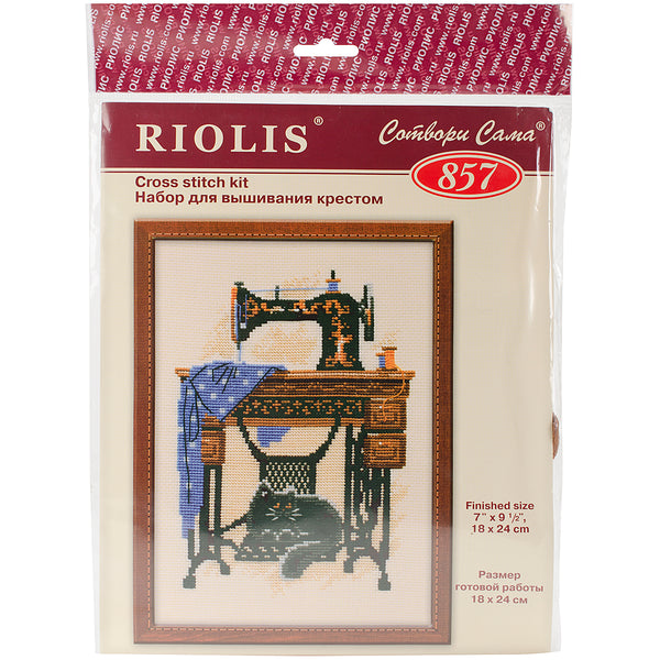 Cat With Sewing Machine Counted Cross Stitch Kit-7"X9.5" 15 Count