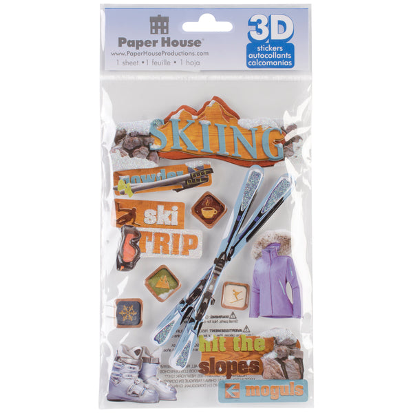Paper House 3D Stickers 4.5"x8.5"-Skiing