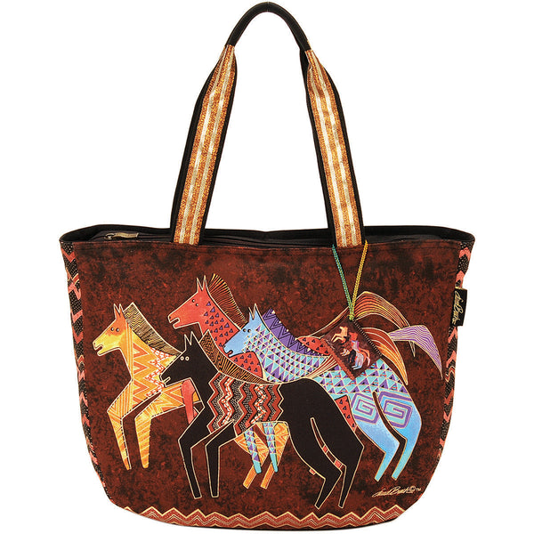 Shoulder Tote Zipper Top 23.5"X5.5"X15.25"-Native Horses
