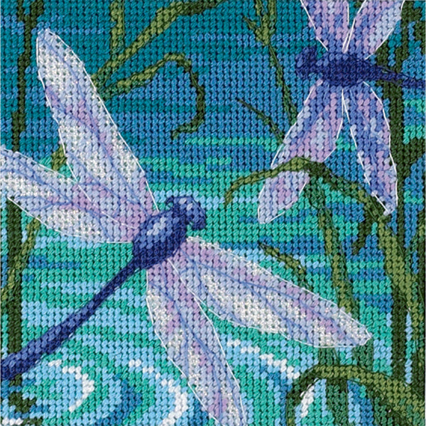 Dragonfly Pair Mini Needlepoint Kit-5"X5" Stitched In Thread & Ribbon