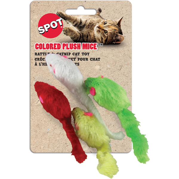 Colored Plush Mice With Catnip & Rattle 4.5" 4/Pkg-Assorted