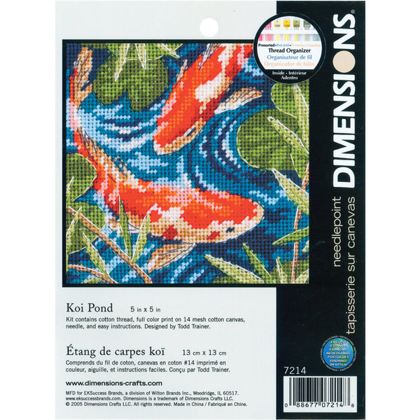 Koi Pond Mini Needlepoint Kit-5"X5" Stitched In Thread