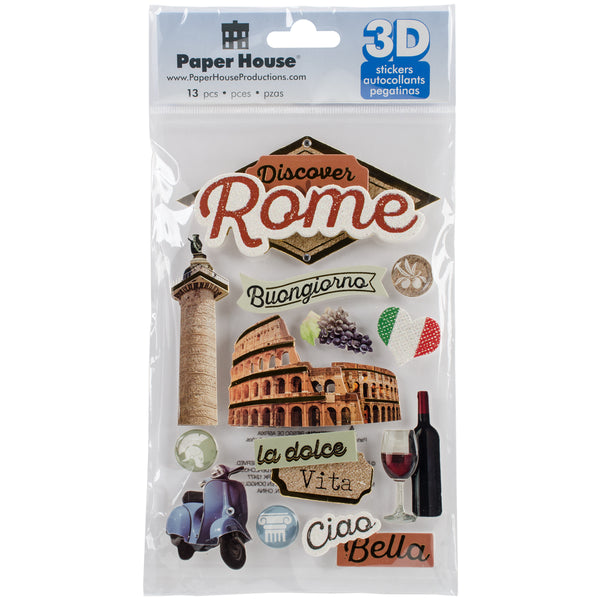 Paper House 3D Stickers 4.5"X7"-Discover Rome
