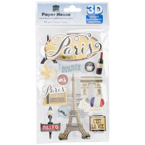 Paper House 3D Stickers 4.5"X7"-Discover Paris