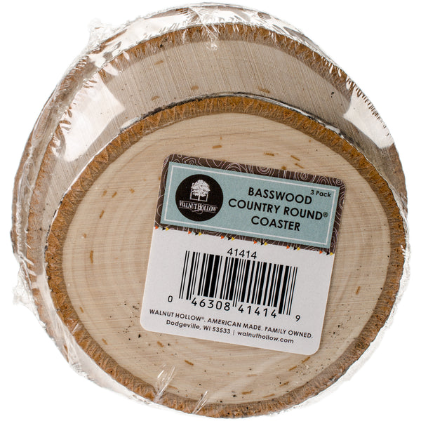 Basswood Country Round Coaster 3/Pkg-3.5" To 4.5"