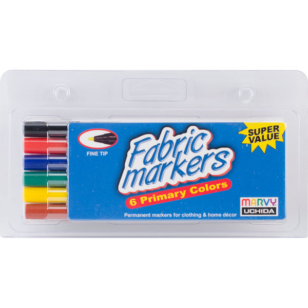 Fabric Markers Fine Tip 6/Pkg-Primary
