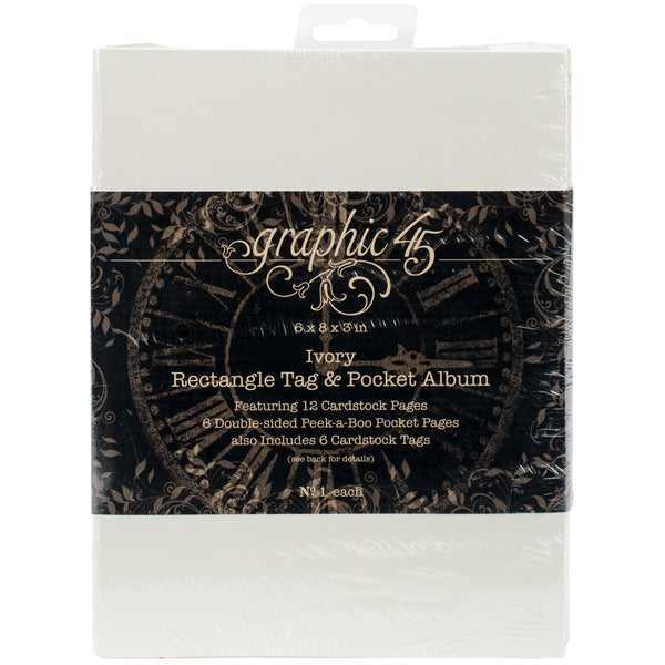 Graphic 45 Staples Tag & Pocket Rectangle Album 5.875"X3.875-Ivory