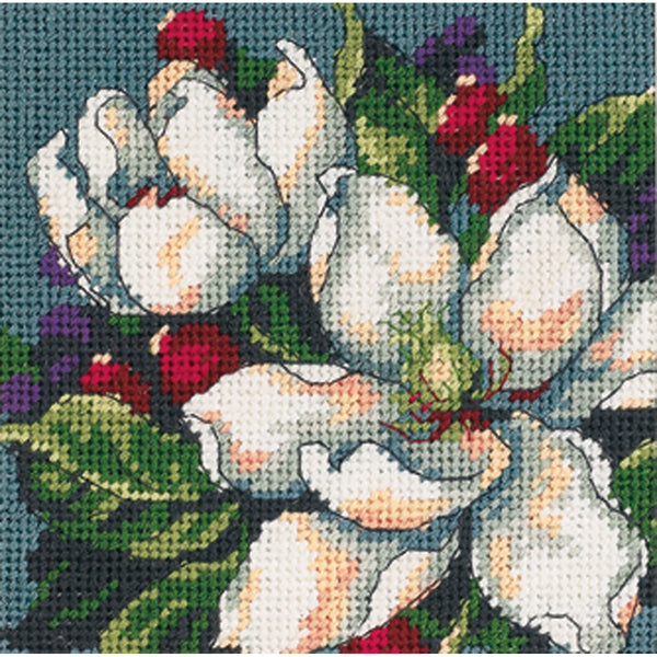 Magnolia Mini Needlepoint Kit-5"X5" Stitched In Floss