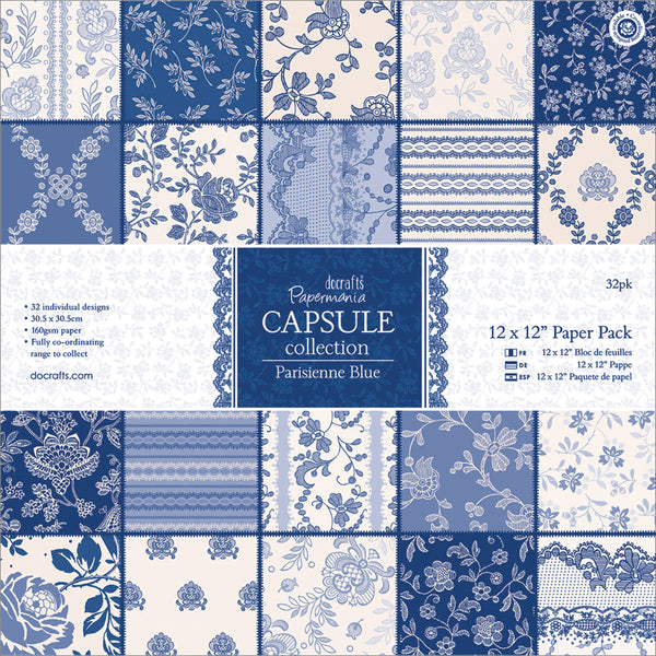 Papermania Single-Sided Paper Pack 12"X12" 32/Pkg-Parisienne Blue