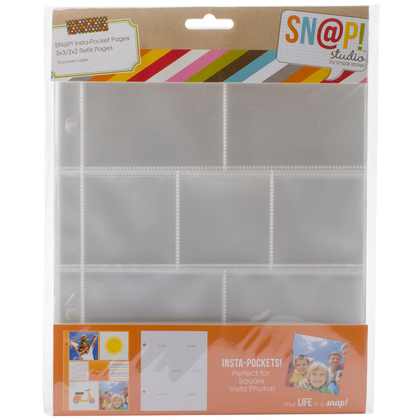 Sn@p! Insta Pocket Pages For 6"X8" Binders 10/Pkg-(3) 2"X2" & (4) 3"X3" Pockets