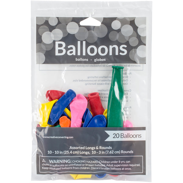 Balloons Long & Round Assortment 20/Pkg-Assorted Colors