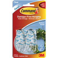 Command Medium Hooks-Clear 2 Hooks & 4 Strips