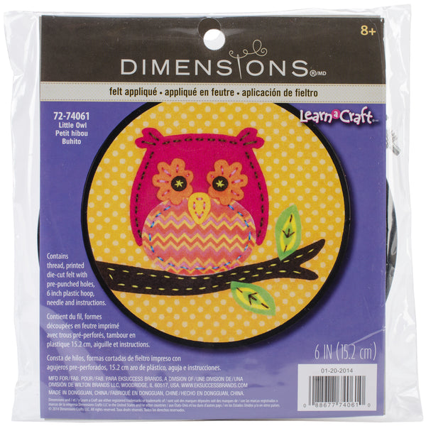 Dimensions/Learn-A-Craft Felt Applique Kit 6" Round-Little Owl