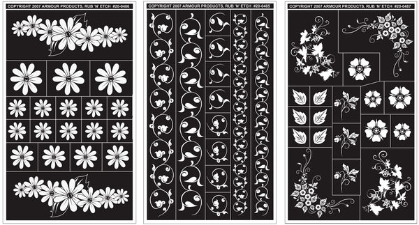 Rub 'N' Etch Designer Stencils 5"X8" 3/Pkg-Floral Designs
