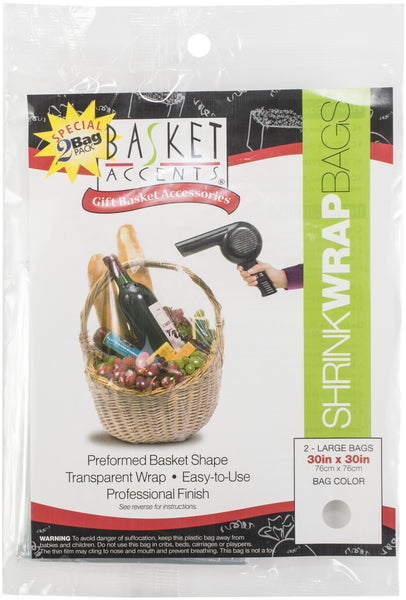 Basket Accents Shrink Wrap Bags Large 30"X30" 2/Pkg-Clear