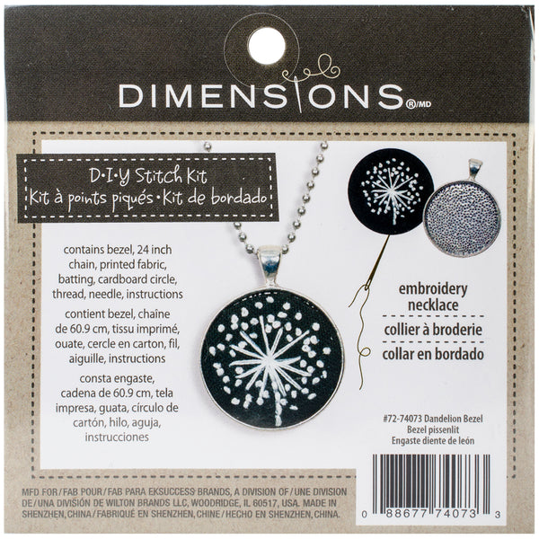 Dimensions Metal Bezel Jewelry Embroidery Kit 1.25" Round-Dandelion Pattern