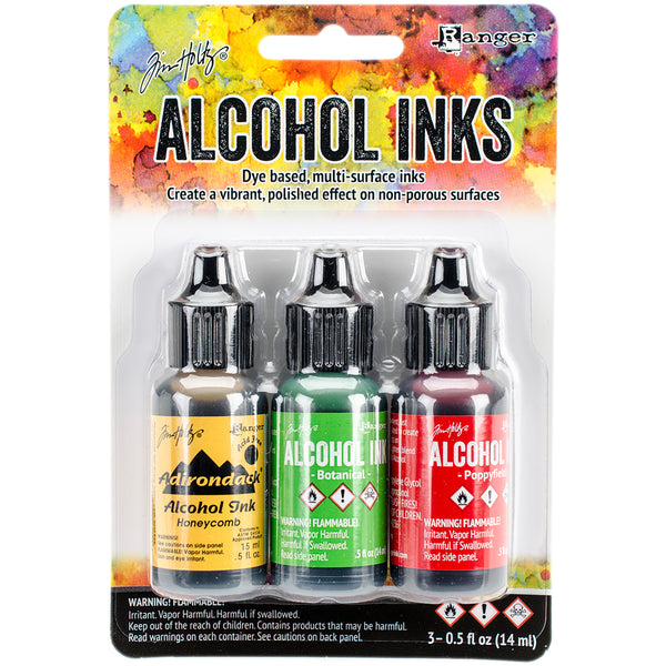 Tim Holtz Alcohol Ink .5oz 3/Pkg-Conservatory-Honeycmb/Botanical/Poppyfld