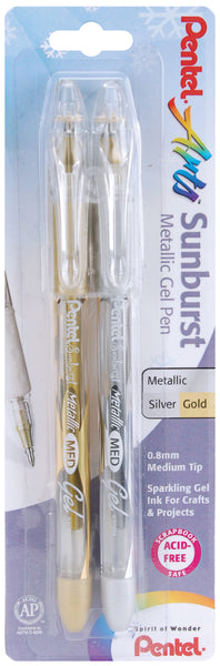 Pentel Sunburst Metallic Gel Pen .8mm 2/Pkg-Gold & Silver