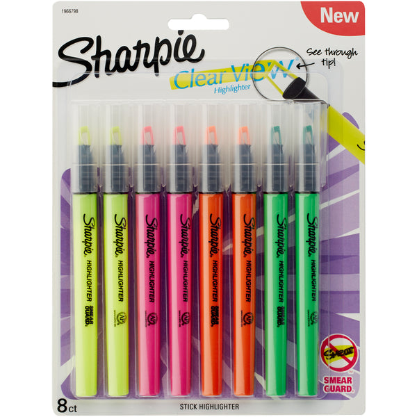 Sharpie Clear View Highlighters 8/Pkg-Yellow, Green, Pink & Orange/2 Each