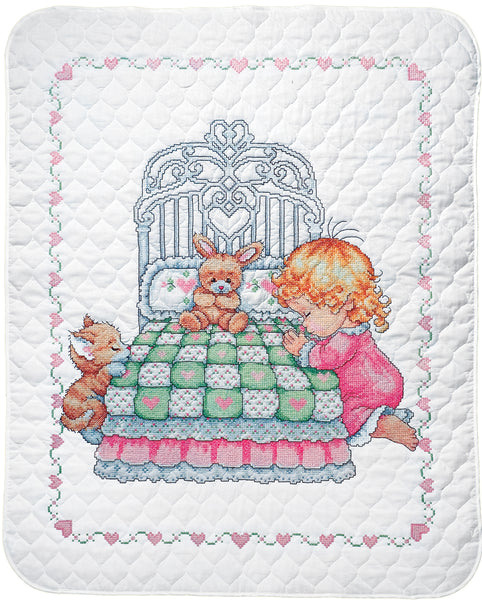 Tobin Stamped Quilt Cross Stitch Kit 34"X43"-Bedtime Prayer