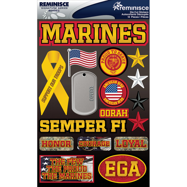 Signature Dimensional Stickers 4.5"X6" Sheet-Marines