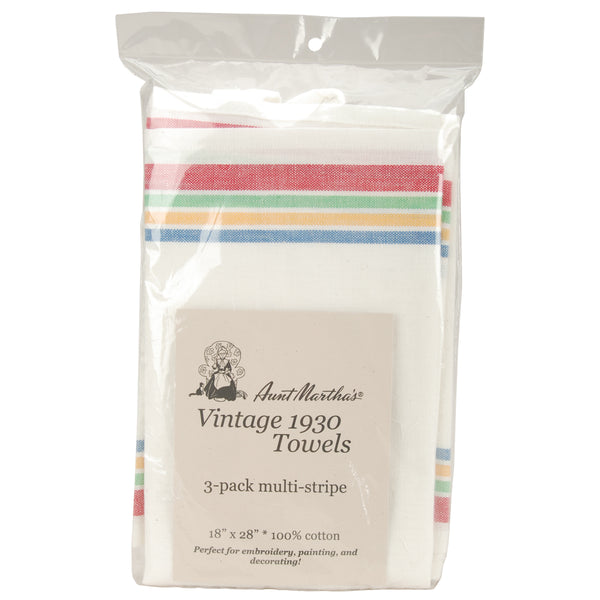 Stitch 'Em Up Retro Stripe Towels 18"X28" 3/Pkg-Multi Stripe