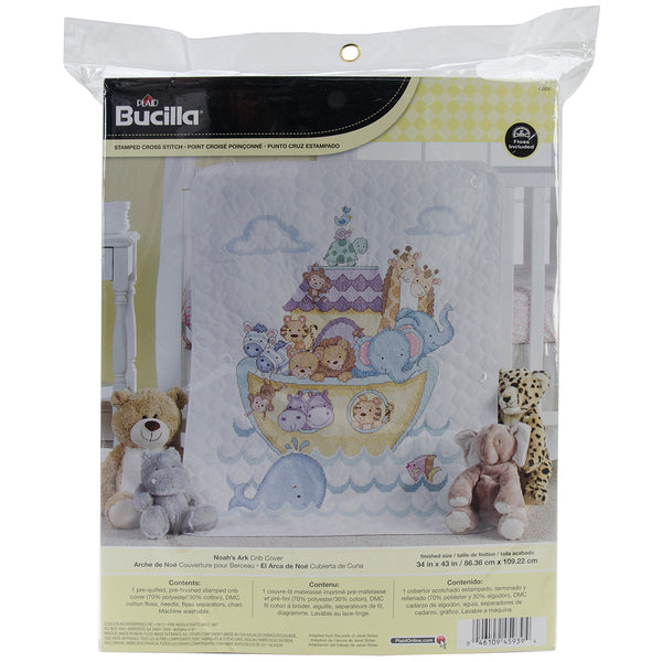 Bucilla Stamped Crib Cover Cross Stitch Kit 34"X43"-Noah's Ark