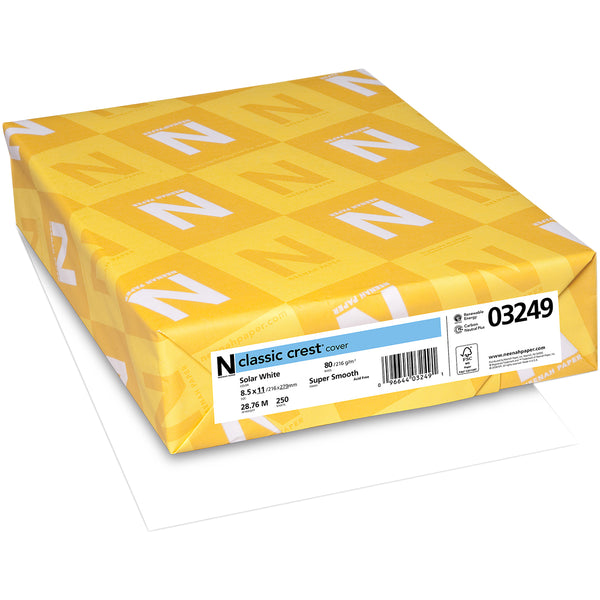 Neenah 80lb Classic Crest Cardstock 8.5"X11" 250/Pkg-Solar White (MSRP per sheet $.16)