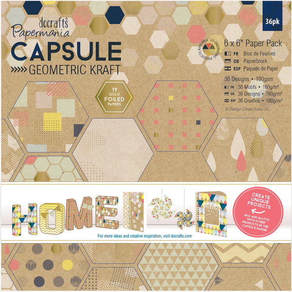 Papermania Double-Sided Paper Pack 6"X6" 36/Pkg-Geometric Kraft, 26 Designs/1 Each