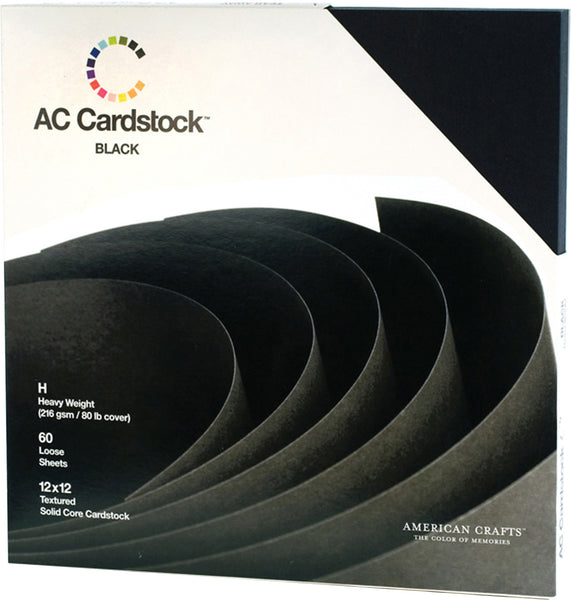 American Crafts Textured Cardstock Pack 12"X12" 60/Pkg-Solid Black