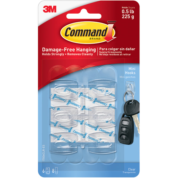 Command Mini Hook 6/Pkg-6 Clear Hooks & 8 Strips